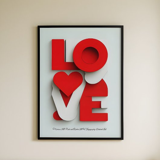 Moderne 3D Rood en Wit LOVE Typografie Abstract Poster