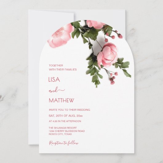 Moderne 3D Rozen Wilde Bloemen Bruiloft Kaart (Voorkant)