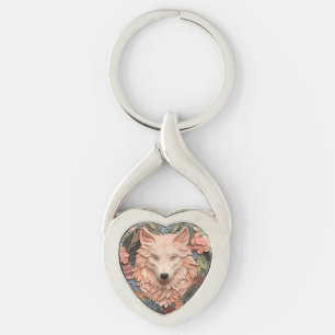 Moderne 3d Wolf Floral Peach Sleutelhanger