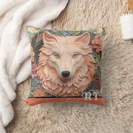 Moderne 3D Wolf Peach Monogram Kussen
