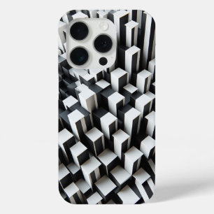 Moderne 3D zwart-wit geometrische telefoonhoes iPhone 15 Pro Case