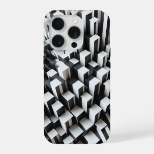 Moderne 3D zwart-wit geometrische telefoonhoes iPhone 15 Pro Case