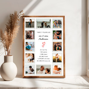 Moderne 3e Jubileum Custom Photo Collage Poster