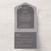 Moderne 3in1 Greenery Eucalyptus Wedding RSVP All In One Uitnodiging (Binnen)