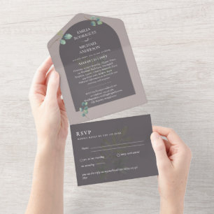 Moderne 3in1 Greenery Eucalyptus Wedding RSVP All In One Uitnodiging
