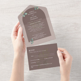 Moderne 3in1 Greenery Eucalyptus Wedding RSVP All In One Uitnodiging