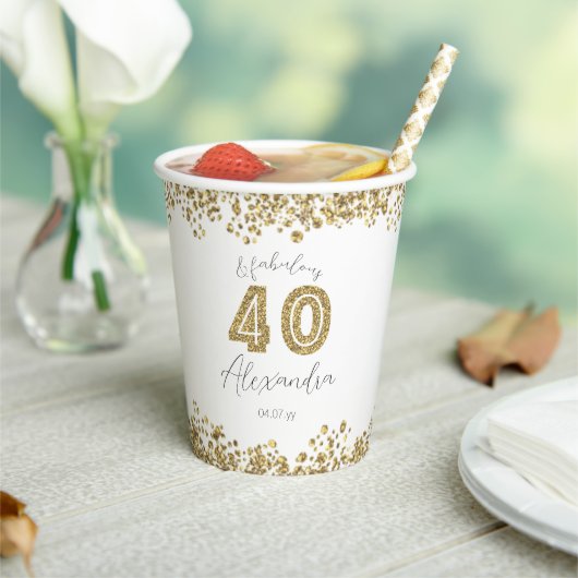Moderne "40 en Fabulous" Gold Gitter op maat Papieren Bekers (Insitu)