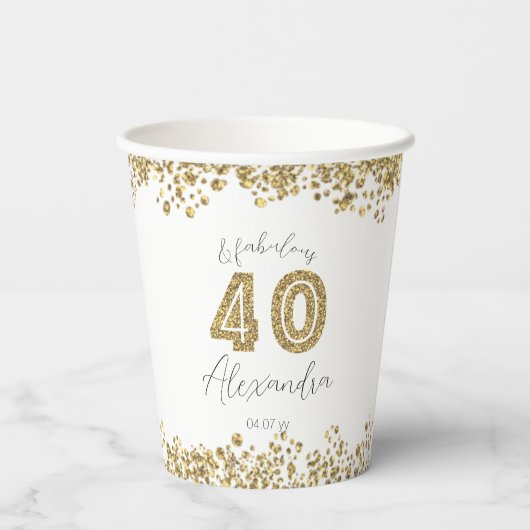 Moderne "40 en Fabulous" Gold Gitter op maat Papieren Bekers (Achterkant)