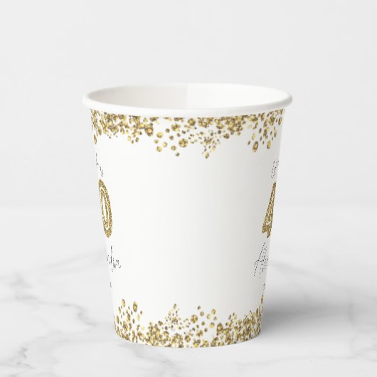 Moderne "40 en Fabulous" Gold Gitter op maat Papieren Bekers (Links)