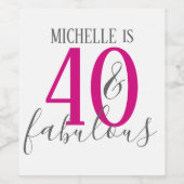 Moderne 40 en Fabulous Verjaardagspartij Wijnlabel Wijn Etiket (Enkel label)