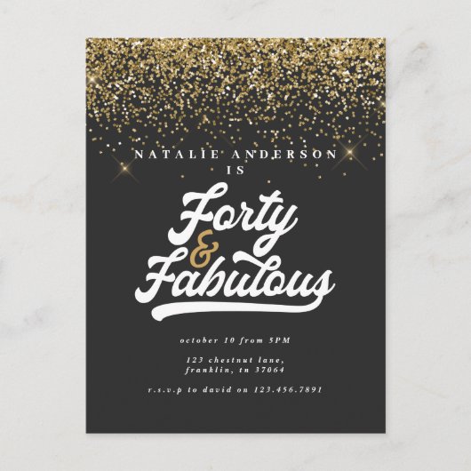 Moderne 40 jaar en geweldige verjaardag met zwart  briefkaart (Voorkant)