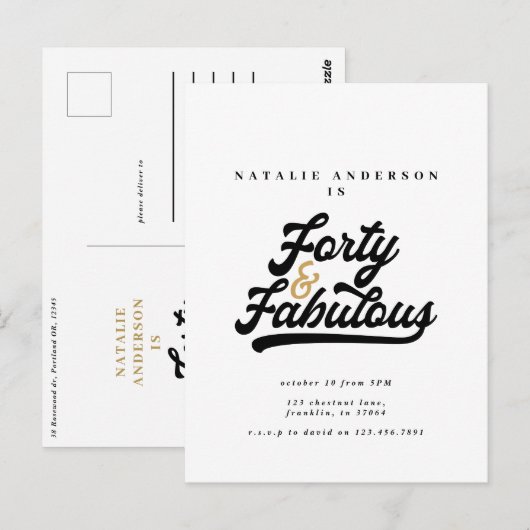 Moderne 40 jaar en geweldige zwart-witte verjaarda briefkaart (Voorkant / Achterkant)