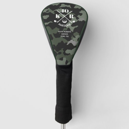 Moderne 40e 50e 60e verjaardag Golf Monogram Camo Golfheadcover (Voorkant)