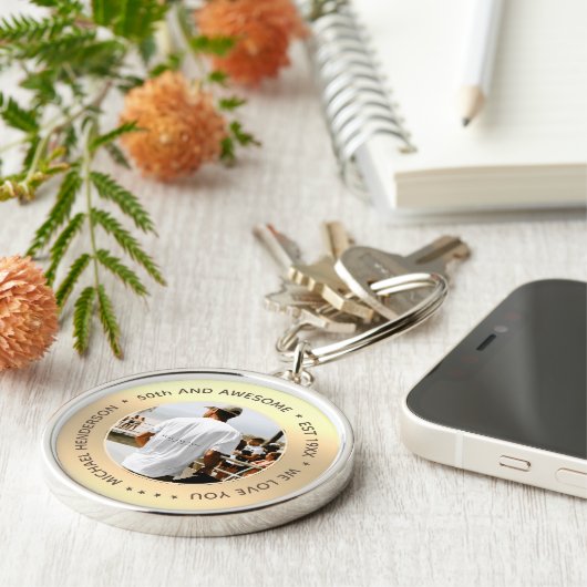 MODERNE 40e 50e Verjaardag 60e Verjaardag NAAM FOT Sleutelhanger (Zijkant)