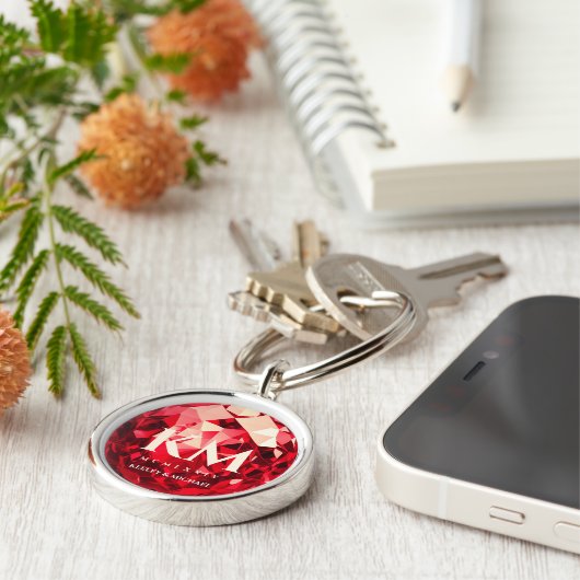 Moderne 40e bruiloft Jubileum Ruby Monogram Sleutelhanger (Zijkant)