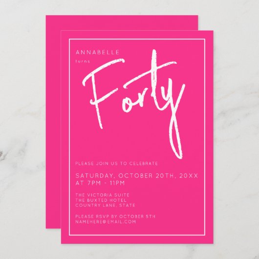 Moderne 40e Dertigste Roze verjaardagsfeestje Kaart (Voorkant / Achterkant)