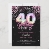 Moderne 40e roze Folie ballon vuurwerk Verjaardag Kaart (Voorkant)