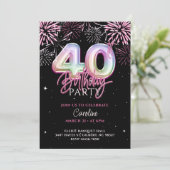 Moderne 40e roze Folie ballon vuurwerk Verjaardag Kaart (Staand voorkant)