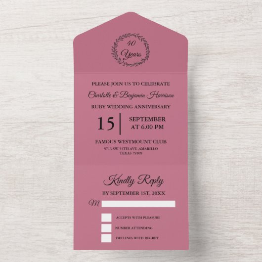 Moderne 40e Ruby Wedding Jubileum All In One Uitnodiging (Binnen)