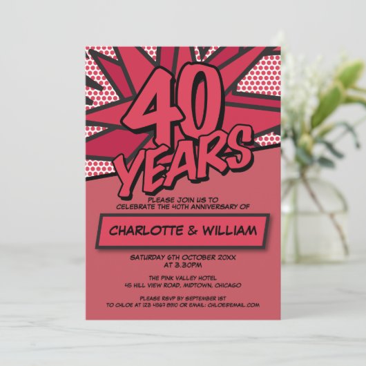 Moderne 40e Ruby Wedding Jubileum Kaart (Staand voorkant)