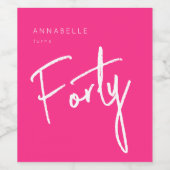 Moderne 40e Veertigste verjaardag roze Wijn Etiket (Enkel label)