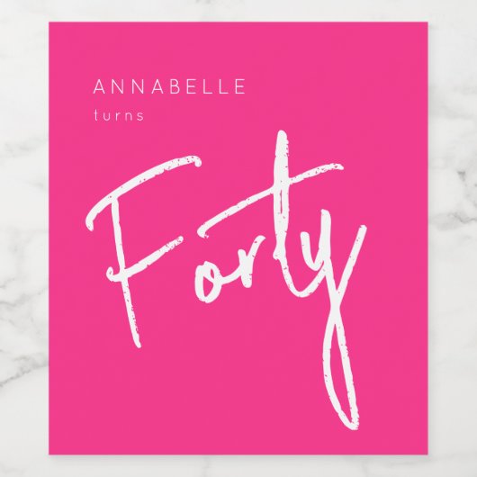 Moderne 40e Veertigste verjaardag roze Wijn Etiket (Enkel label)