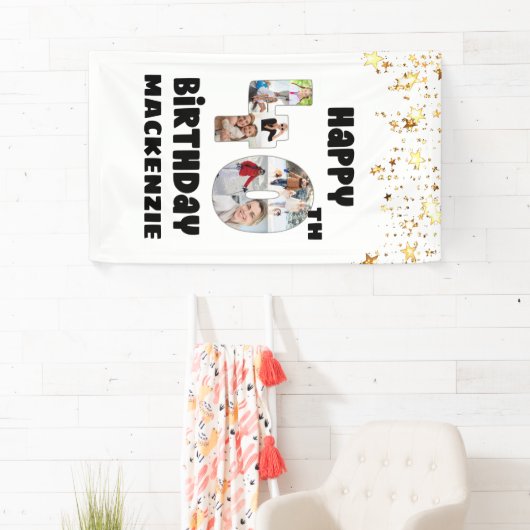 Moderne 40e Verjaardag 7 Fotocollage Getallen Ster Spandoek (Insitu)