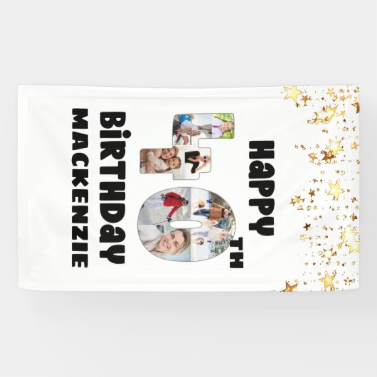 Moderne 40e Verjaardag 7 Fotocollage Getallen Ster Spandoek (Horizontaal)