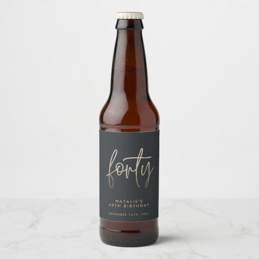 Moderne 40e verjaardag, eenvoudig stijlvol elegant bier etiket (Voorkant)