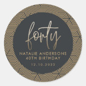 Moderne 40e verjaardag, eenvoudig stijlvol elegant ronde sticker (Voorkant)