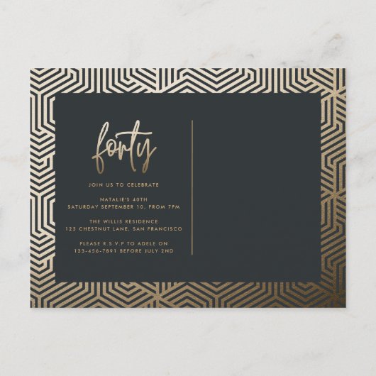 Moderne 40e verjaardag, eenvoudig stijlvol elegant uitnodiging briefkaart (Achterkant)