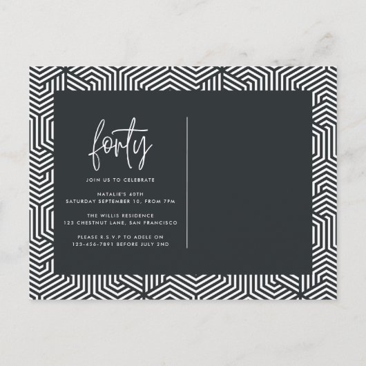 Moderne 40e verjaardag, eenvoudig stijlvol elegant uitnodiging briefkaart (Achterkant)