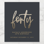 Moderne 40e verjaardag, eenvoudig stijlvol elegant wijn etiket (Enkel label)