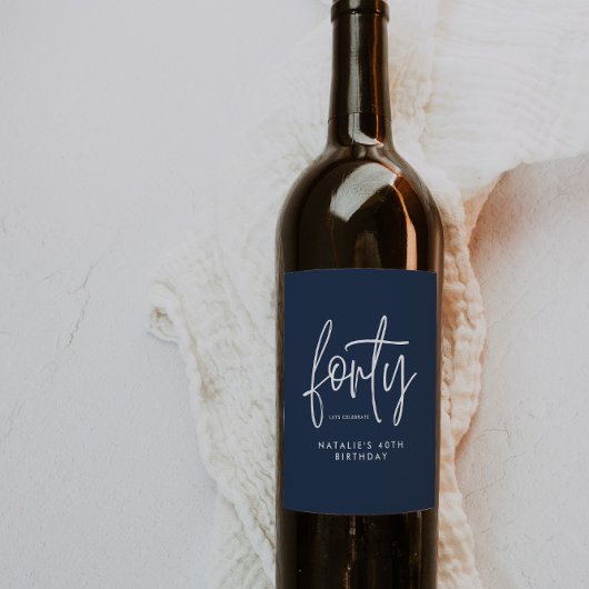 Moderne 40e verjaardag, eenvoudig stijlvol elegant wijn etiket