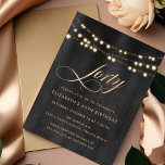 Moderne 40e verjaardag Elegante stijlvolle uitnodi Uitnodiging Briefkaart<br><div class="desc">Moderne 40e verjaardag Elegante stijlvolle uitnodiging - Elegante uitnodiging voor een verjaardagsfeestje beschikt over prachtige, gouden kalligrafie spelling "veertig" met gouden snaarlichten die boven op een elegante zwarte achtergrond hangen. Onze moderne uitnodigingsuitnodiging maakt het zo gemakkelijk om uw sjabloon aan te passen voor uw speciale feest. Uitnodiging is onderdeel van...</div>