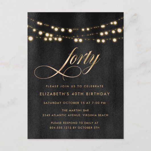 Moderne 40e verjaardag Elegante stijlvolle uitnodi Uitnodiging Briefkaart (Voorkant)