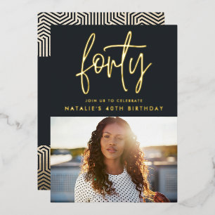 Moderne 40e verjaardag folie stijlvol elegant scri uitnodiging