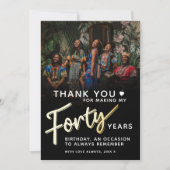 Moderne 40e verjaardag gouden zwart veertig script bedankkaart (Voorkant)