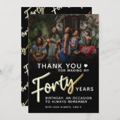 Moderne 40e verjaardag gouden zwart veertig script bedankkaart (Voorkant / Achterkant)