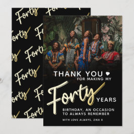 Moderne 40e verjaardag gouden zwart veertig script bedankkaart