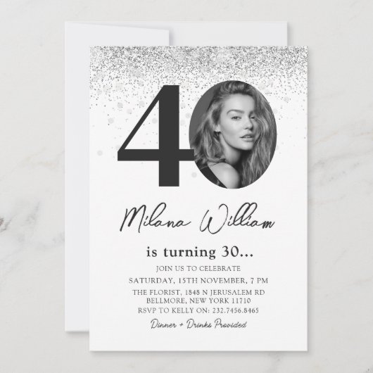 Moderne 40e verjaardag Party foto uitnodiging (Voorkant)