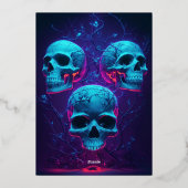 Moderne 40e Verjaardag RIP Dertiger Neon Skull Folie Uitnodiging (Achterkant)