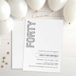 Moderne 40e verjaardag van de uitnodiging van de p<br><div class="desc">Deze minimalistische typografie van de 40ste verjaardag is perfect voor een modern verjaardagsfeest. Het eenvoudige ontwerp biedt een klassieke, minimalistische zwart-witte typografie met een modern gevoel. in elke kleur. Houd het ontwerp minimaal en elegant, zoals het is, of personaliseer het door uw eigen grafiek en kunstwerk toe te voegen. Voor...</div>