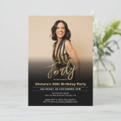 Moderne 40e verjaardag zwart goud minimale foto kaart (Staand voorkant)