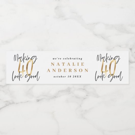 Moderne 40e verjaardag zwart goud typografie waterfles etiket (Enkel label)