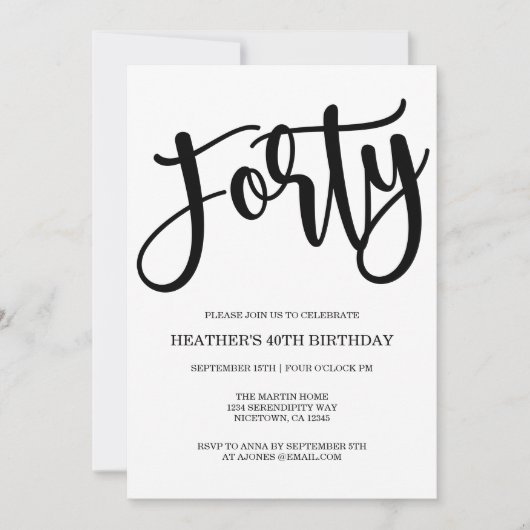 Moderne 40e verjaardag Zwart-wit Kaart (Voorkant)