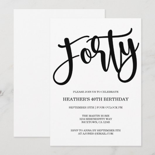 Moderne 40e verjaardag Zwart-wit Kaart (Voorkant / Achterkant)