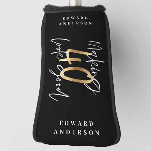 Moderne 40e verjaardag zwarte goudgolf golfheadcover (Draai 90)