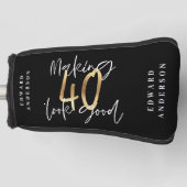 Moderne 40e verjaardag zwarte goudgolf golfheadcover (Voorkant)