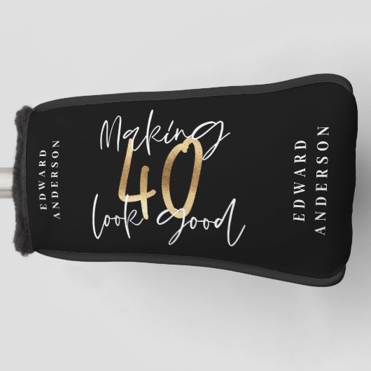 Moderne 40e verjaardag zwarte goudgolf golfheadcover (Voorkant)